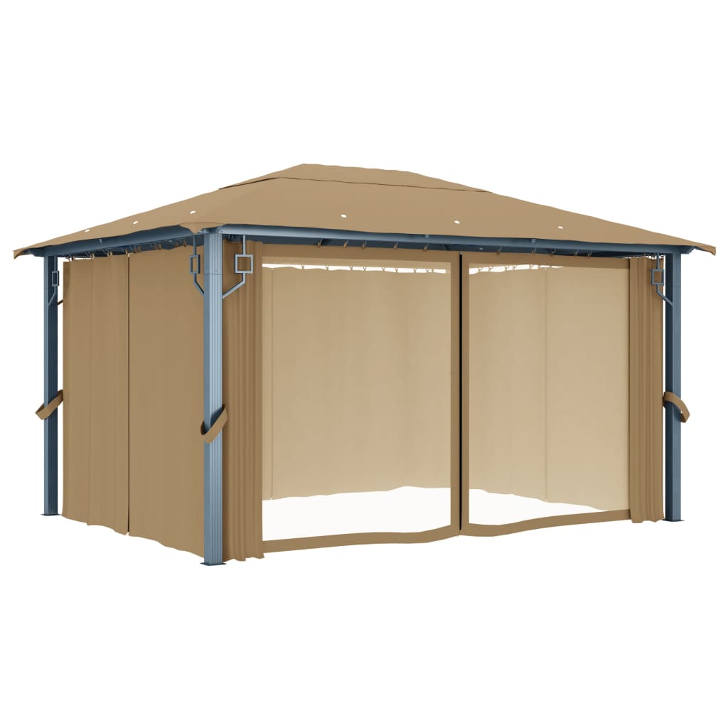 Gazebo com cortina 400x300 cm alumínio cinzento-acastanhado