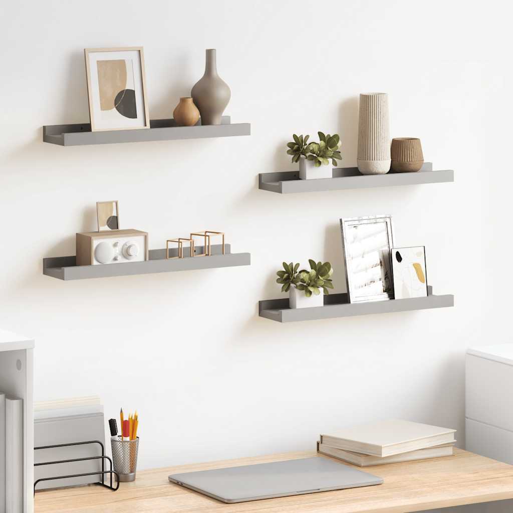 Prateleiras de parede 4 pcs 40x9x3 cm cinzento