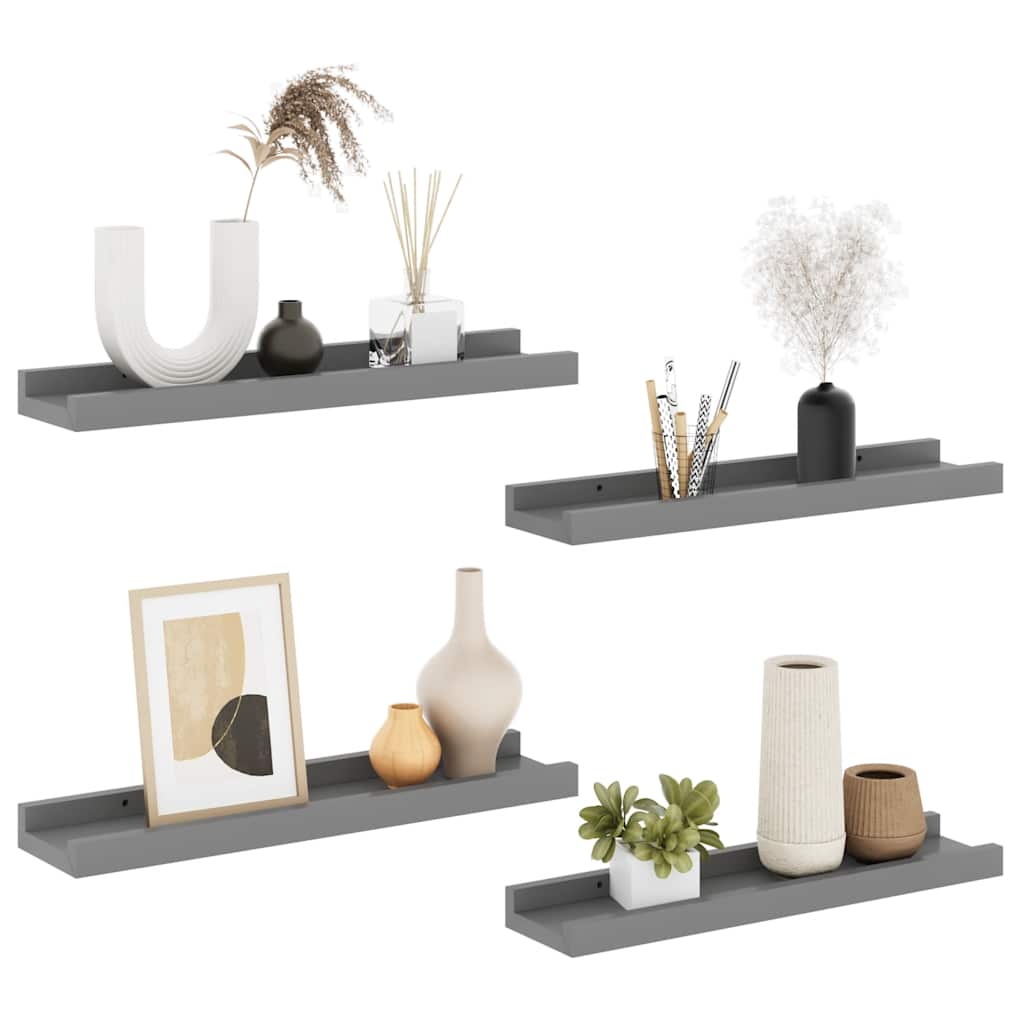 Prateleiras de parede 4 pcs 40x9x3 cm cinzento