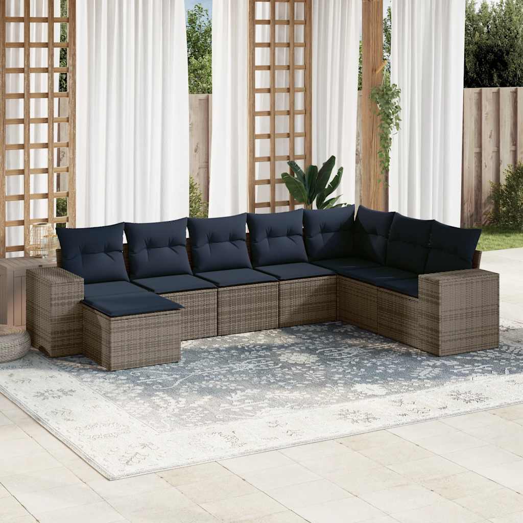 Conjunto de sofá de jardim com 8 peças e almofadas em rattan sintético cinza