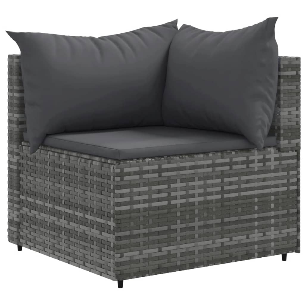 10 Pcs conjunto sofás de jardim c/ almofadões vime PE cinzento