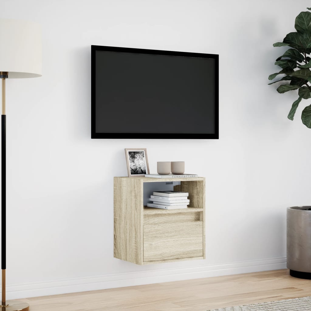 Móvel de parede p/ TV c/ luzes LED 41x31x45 cm carvalho sonoma