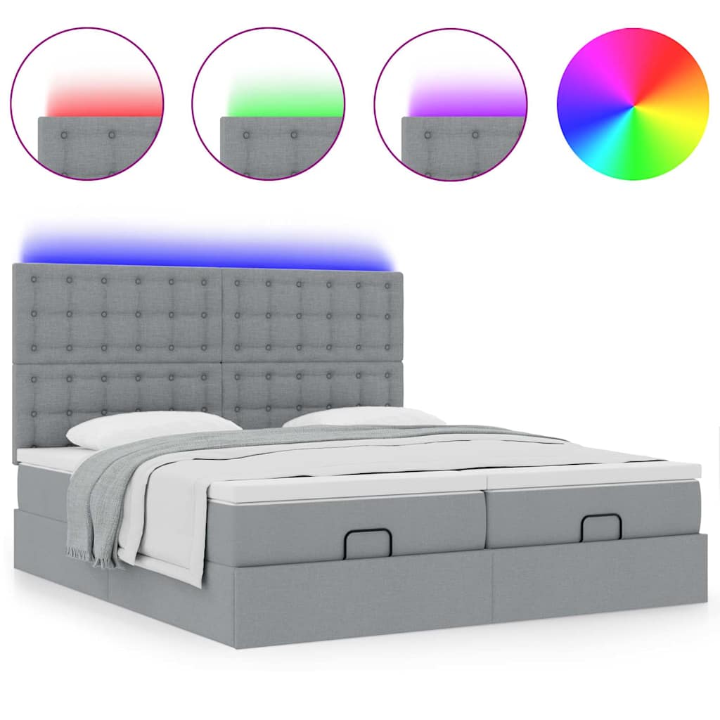 Estrutura de cama otomana com colchões tecido cinzento claro
