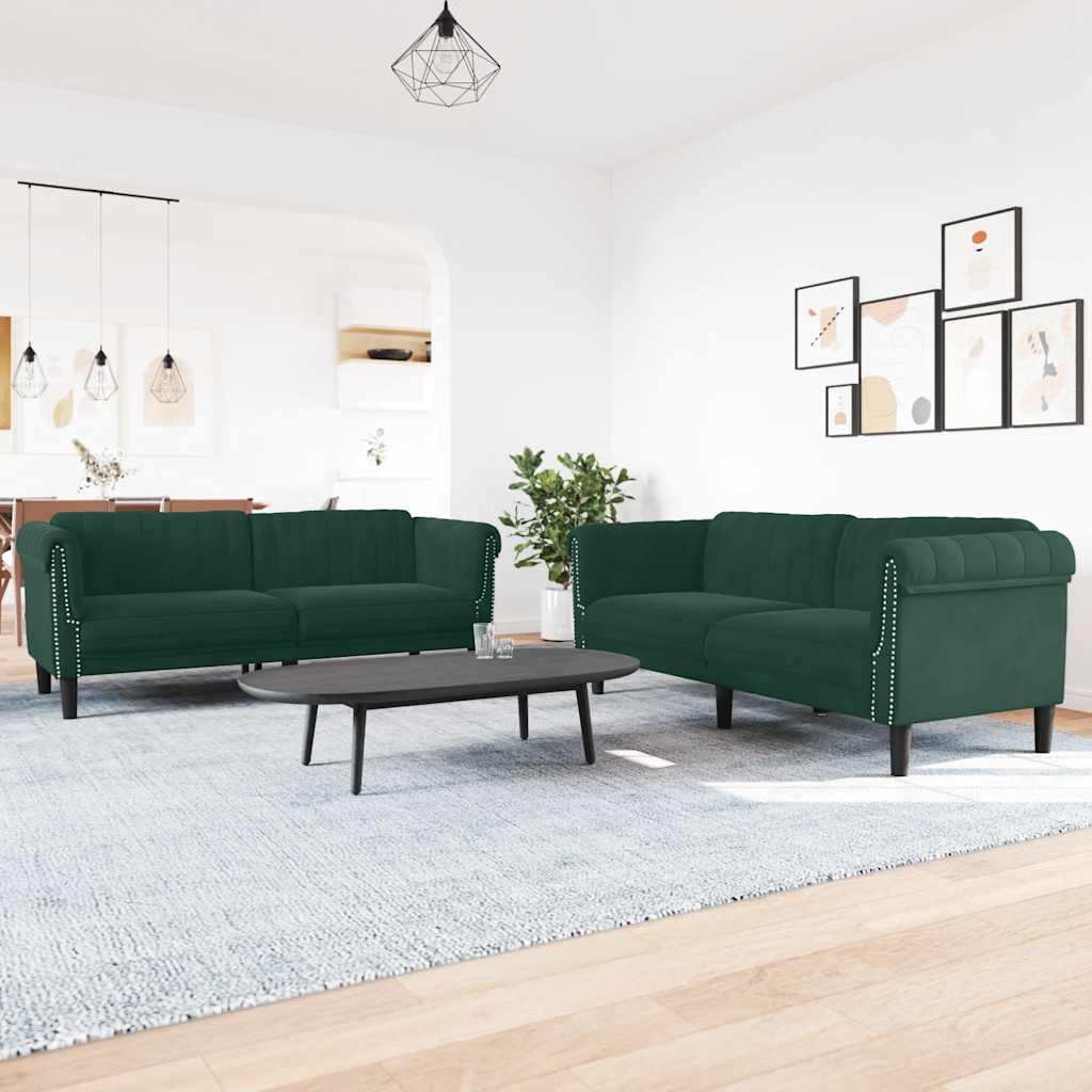 3 Pcs conjunto de sofás veludo verde-escuro