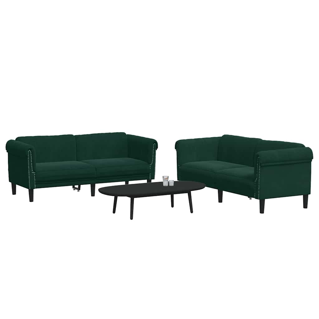 3 Pcs conjunto de sofás veludo verde-escuro