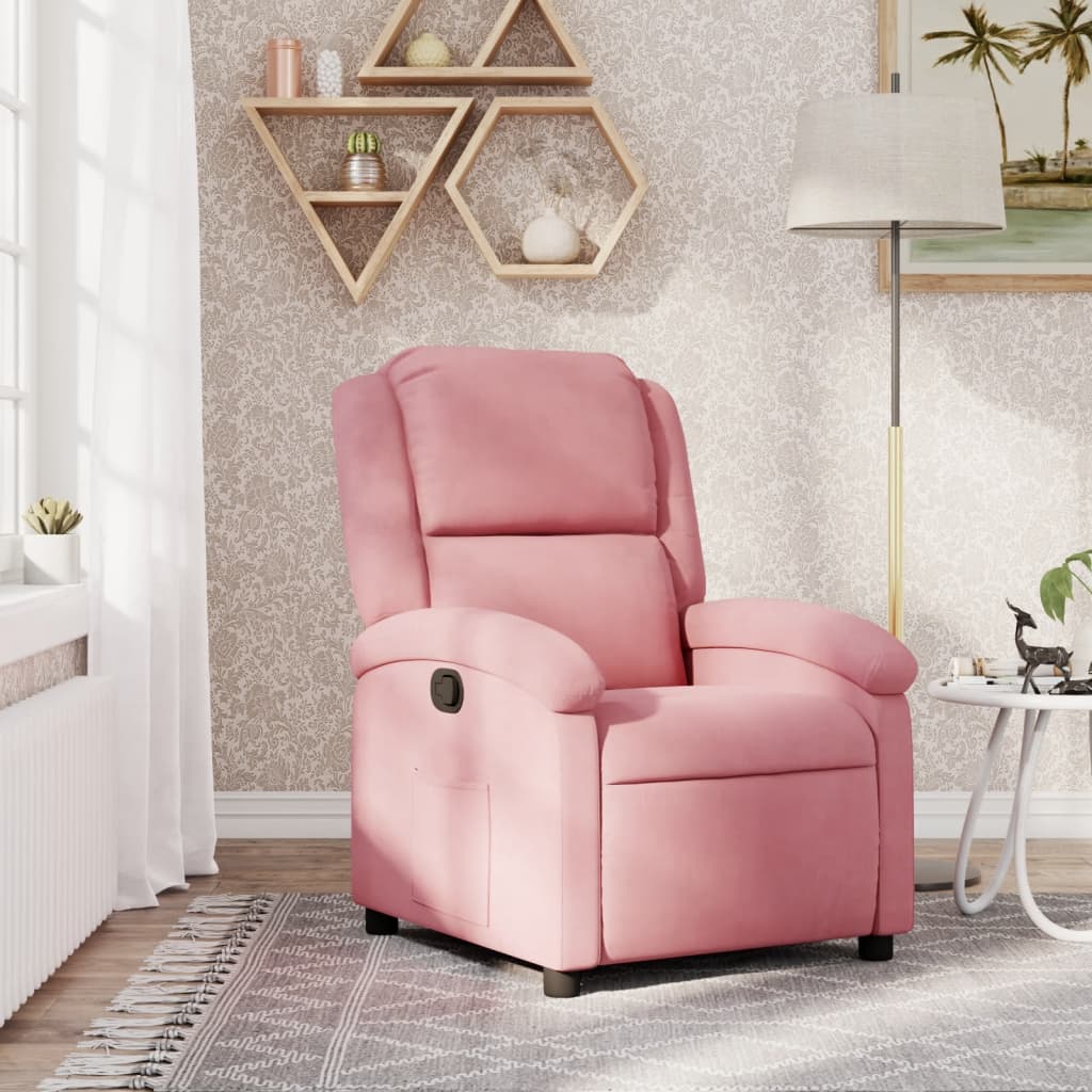 Poltrona reclinável veludo rosa