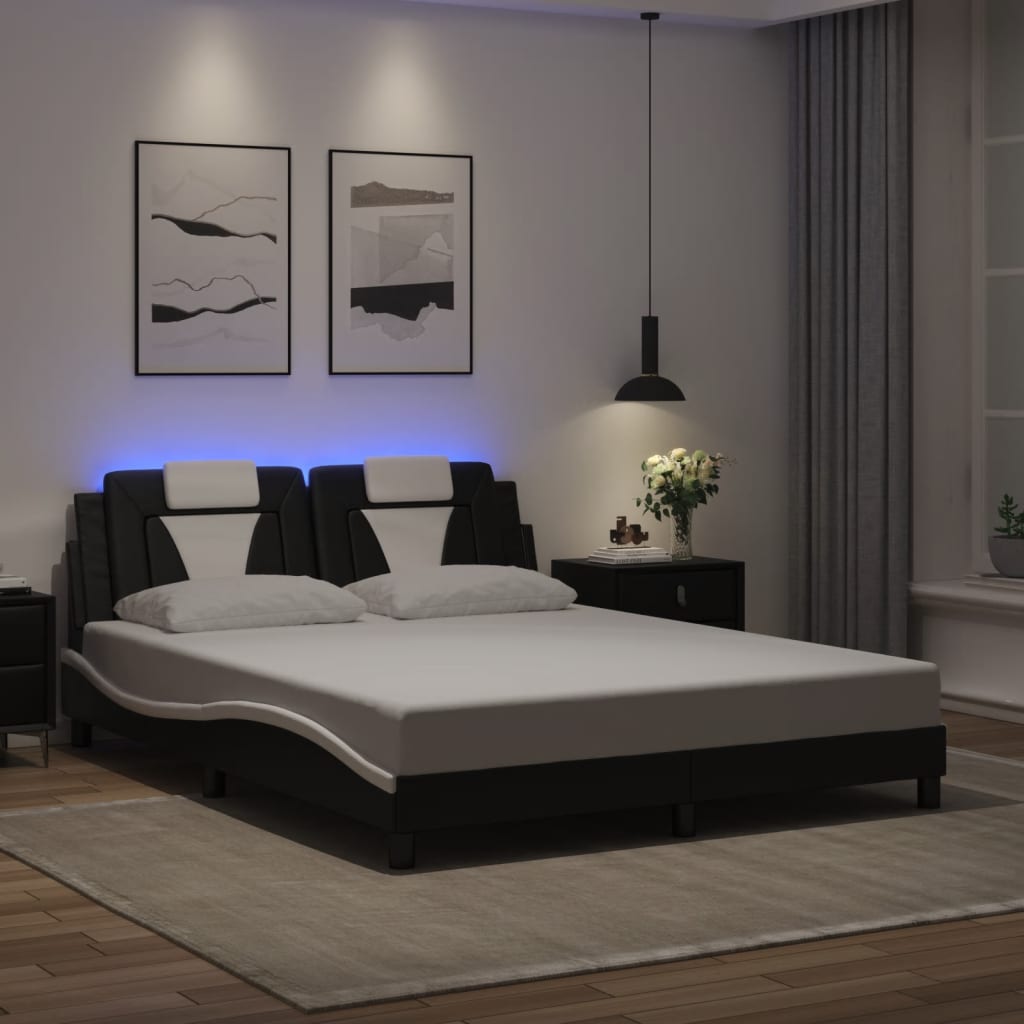 Estrutura de cama viana com LED sem colchão 160x200cm preto/branco