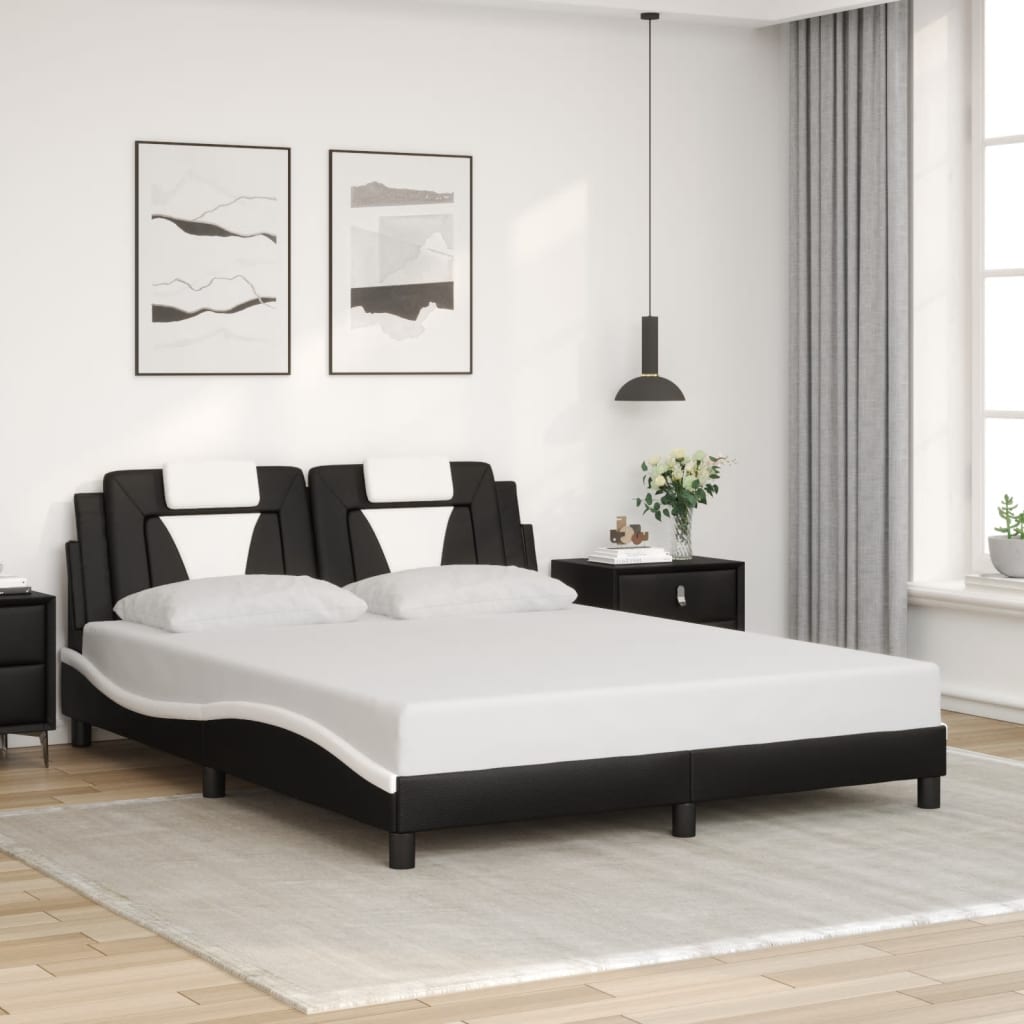 Estrutura de cama viana com LED sem colchão 160x200cm preto/branco
