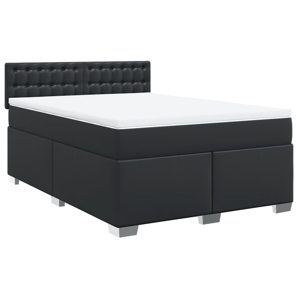 Cama com molas/colchão 140x190 cm couro artificial preto