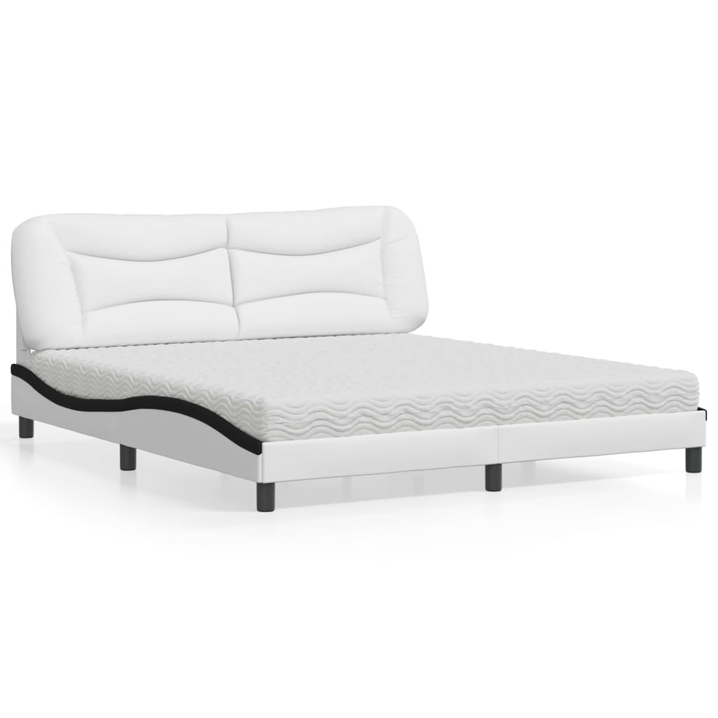 Cama com colchão hvar 180x200 cm couro artificial preto e branco