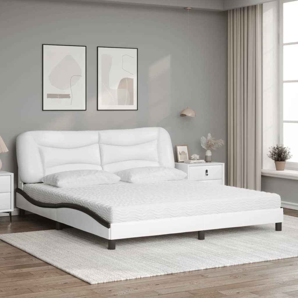 Cama com colchão hvar 180x200 cm couro artificial preto e branco