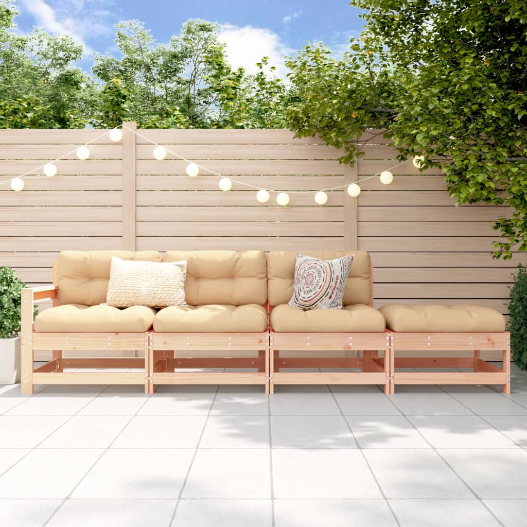 4 Pcs conjunto lounge de jardim madeira de pinho maciça