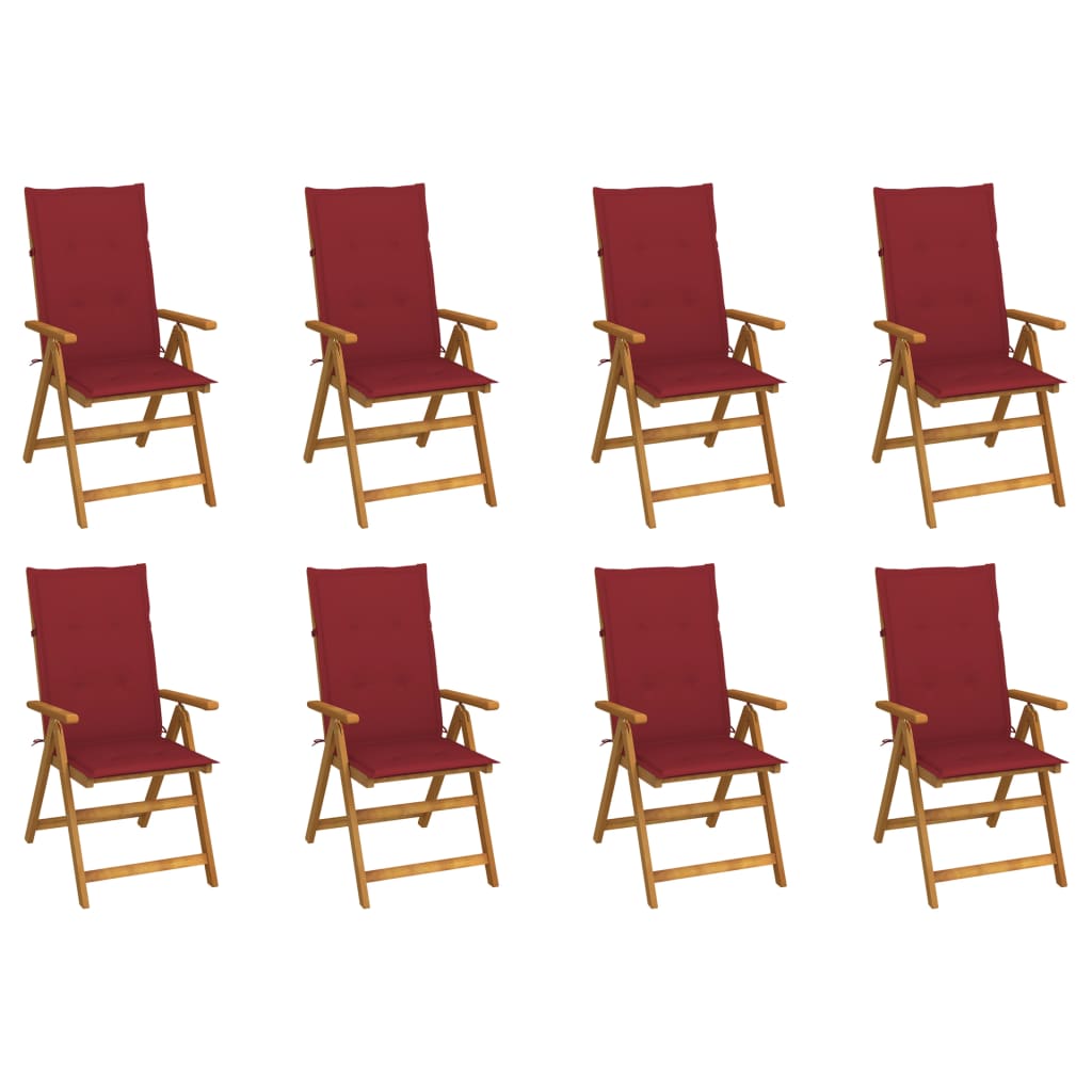 Cadeiras de jardim dobráveis c/ almofadões 8 pcs acácia maciça