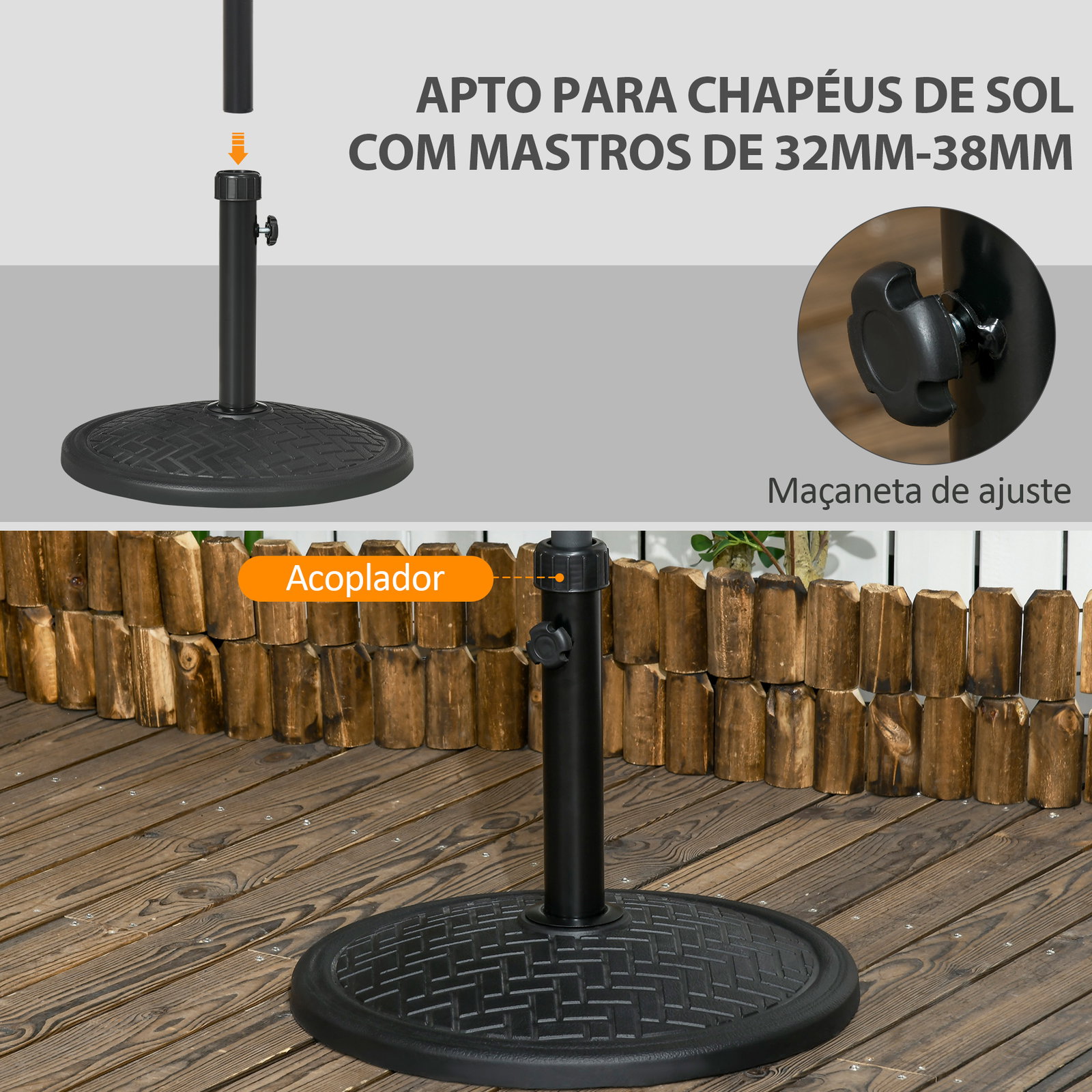 Base para chapéu de sol de cimento suporte para chapéu de sol de 14 kg para mastros de ø32-38 mm ø46x34 cm preto