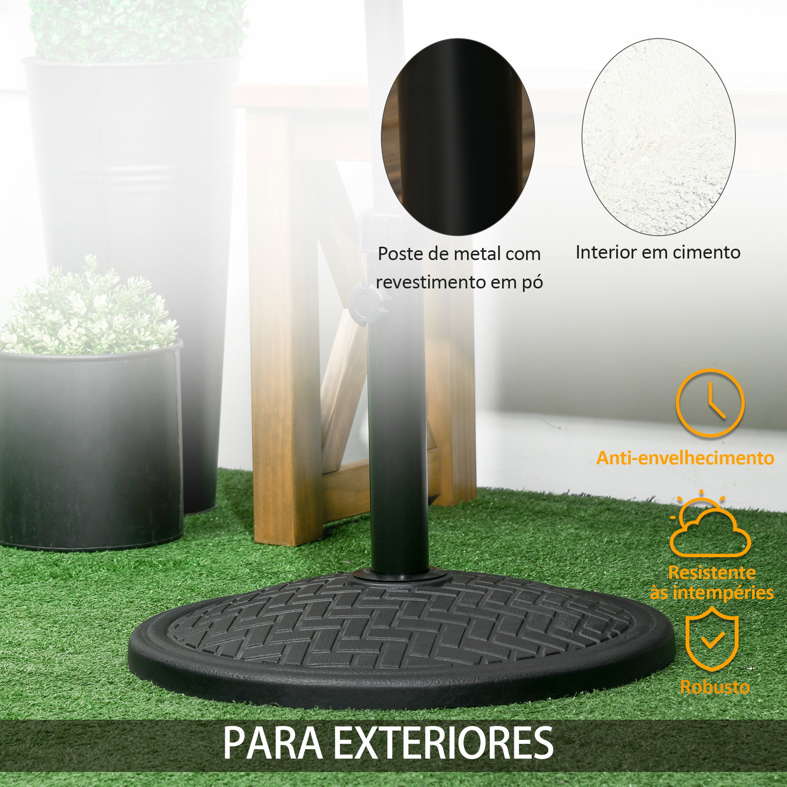 Base para chapéu de sol de cimento suporte para chapéu de sol de 14 kg para mastros de ø32-38 mm ø46x34 cm preto
