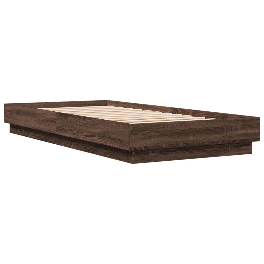 Estrutura de cama com luzes LED 100x200 cm carvalho castanho