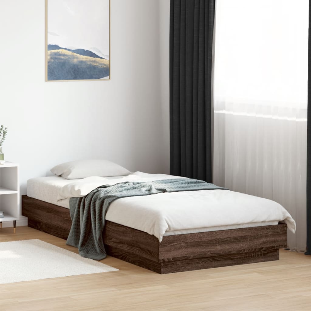Estrutura de cama com luzes LED 100x200 cm carvalho castanho