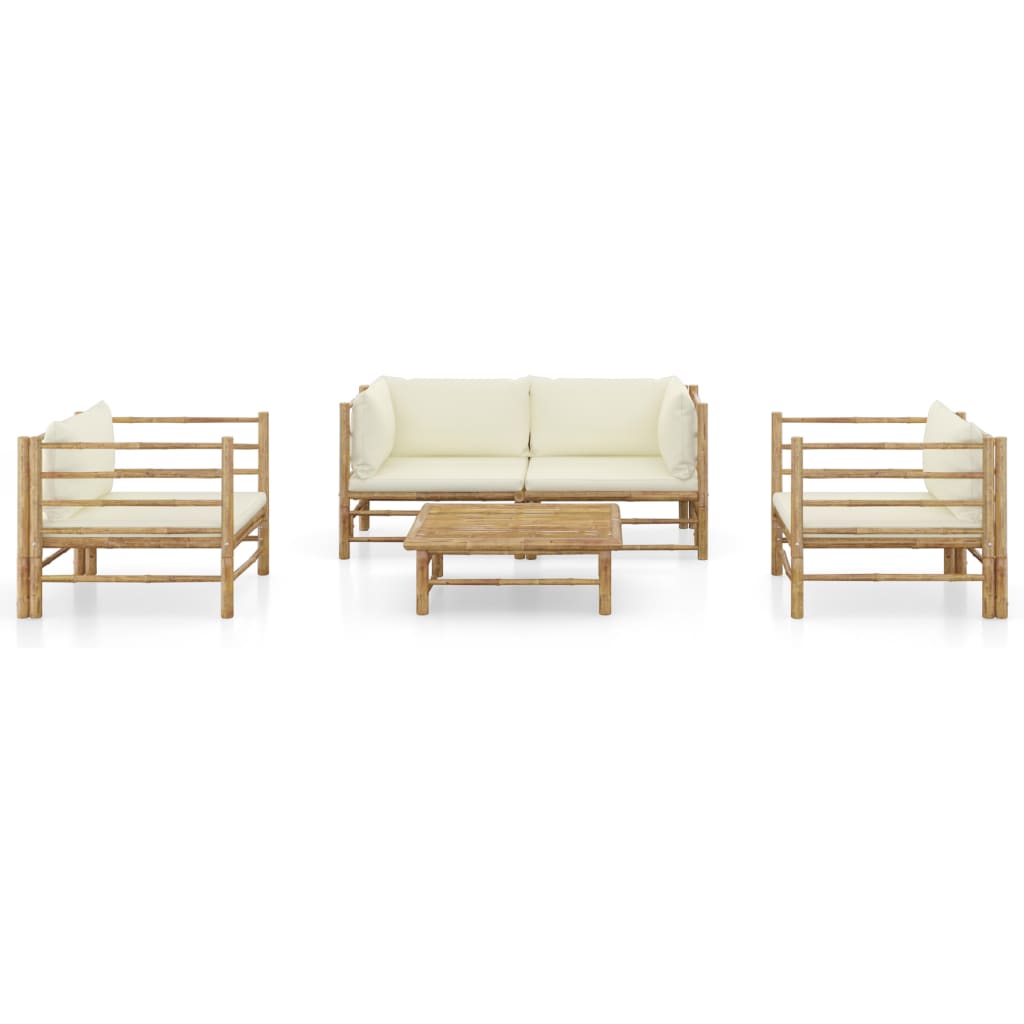 5 Pcs conj. lounge p/ jardim em bambu c/ almofadões branco nata