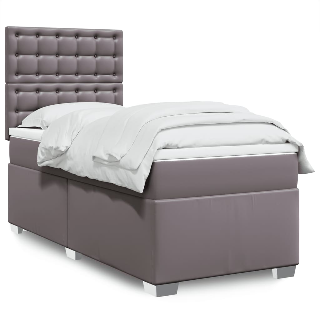 Cama com molas/colchão 80x200 cm couro artificial cinza