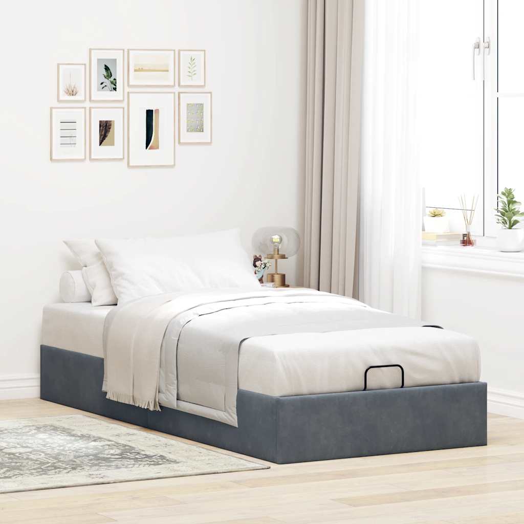 Otomano bed frame no colchão cinzento escuro 90x190 cm veludo