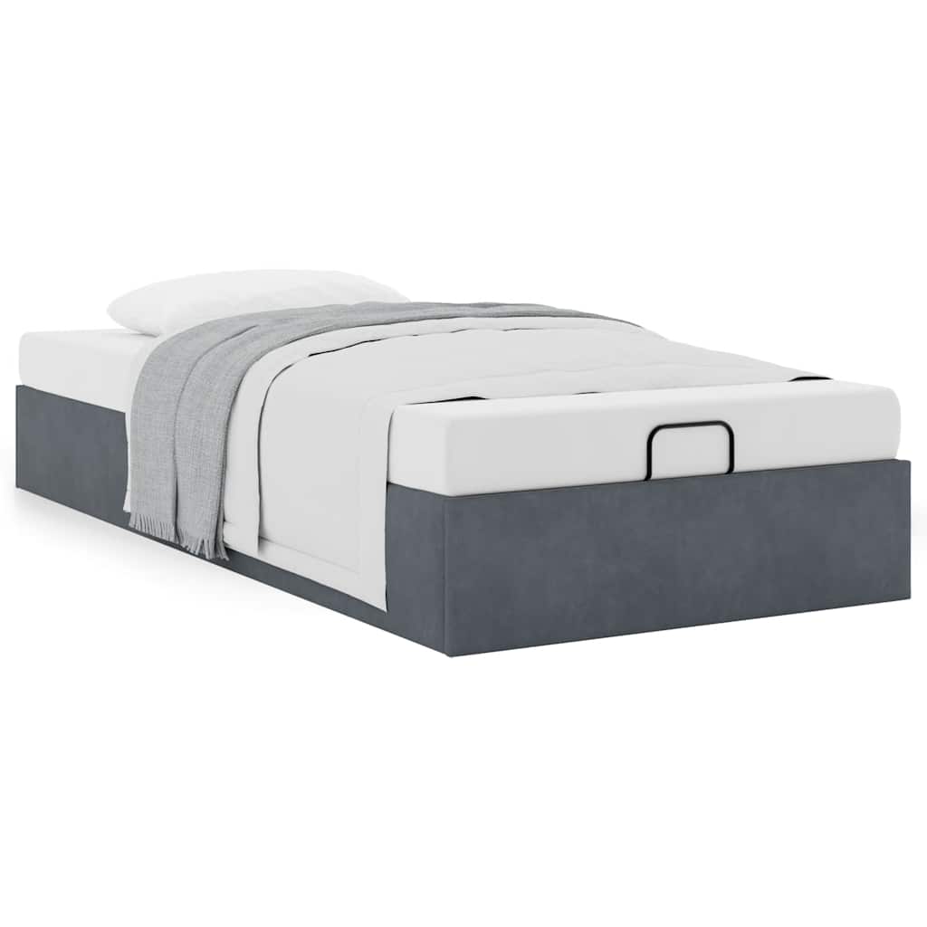 Otomano bed frame no colchão cinzento escuro 90x190 cm veludo