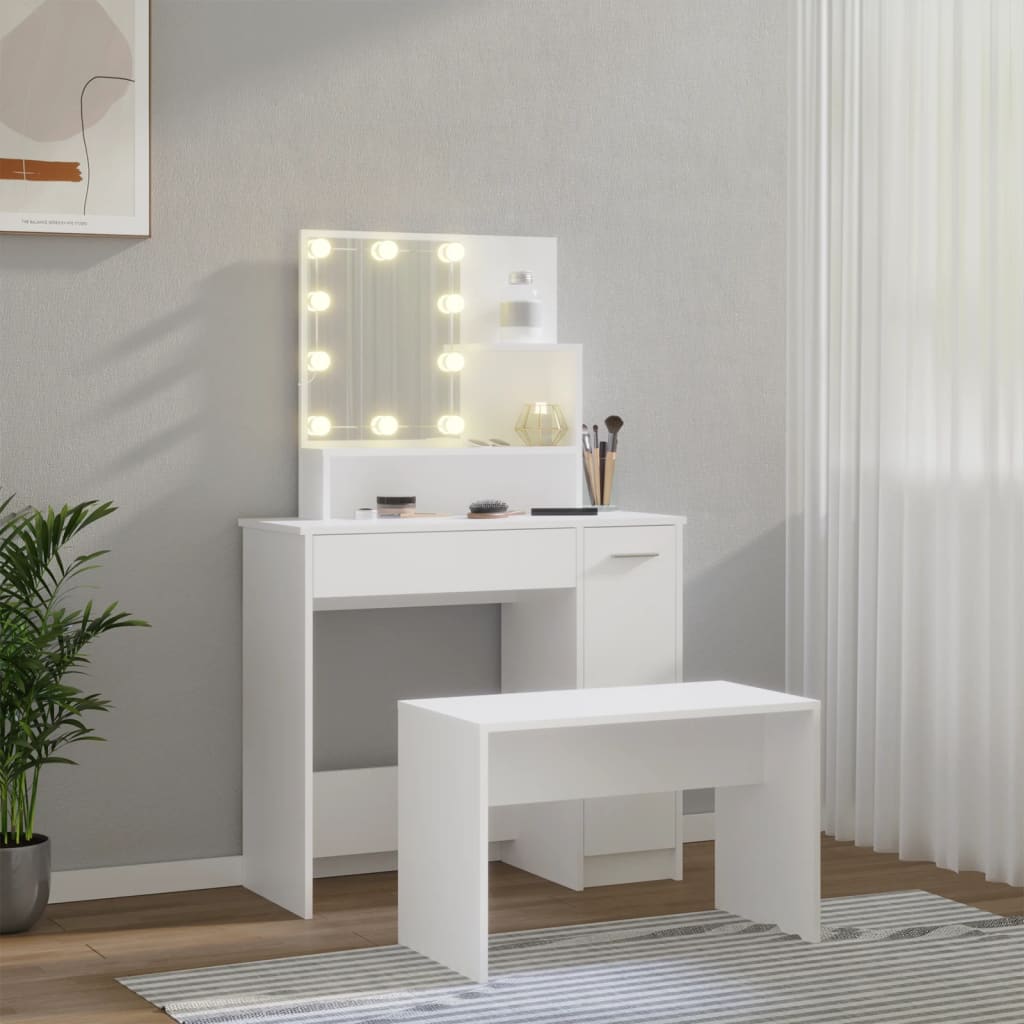 Conjunto toucador c/ leds madeira processada branco