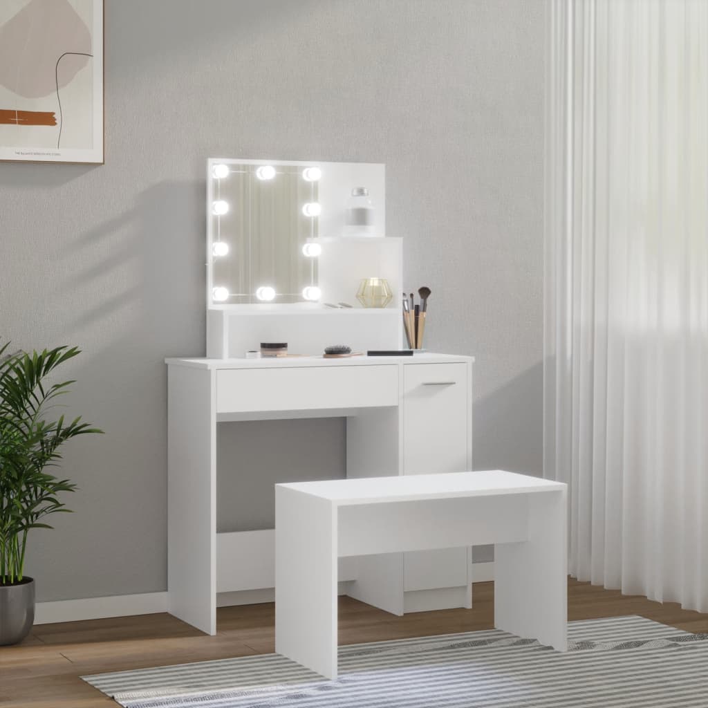Conjunto toucador c/ leds madeira processada branco