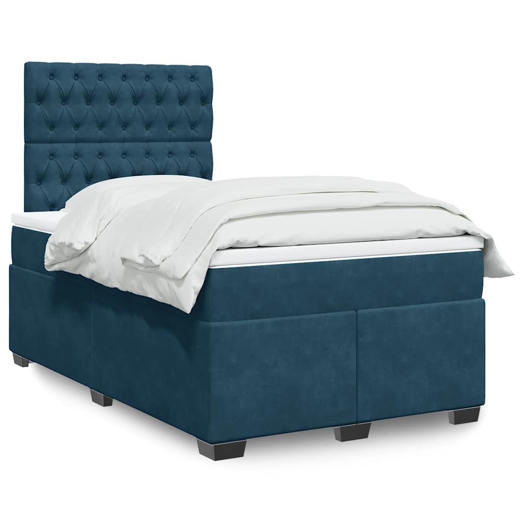 Cama boxspring com colchão 120x200 cm veludo azul