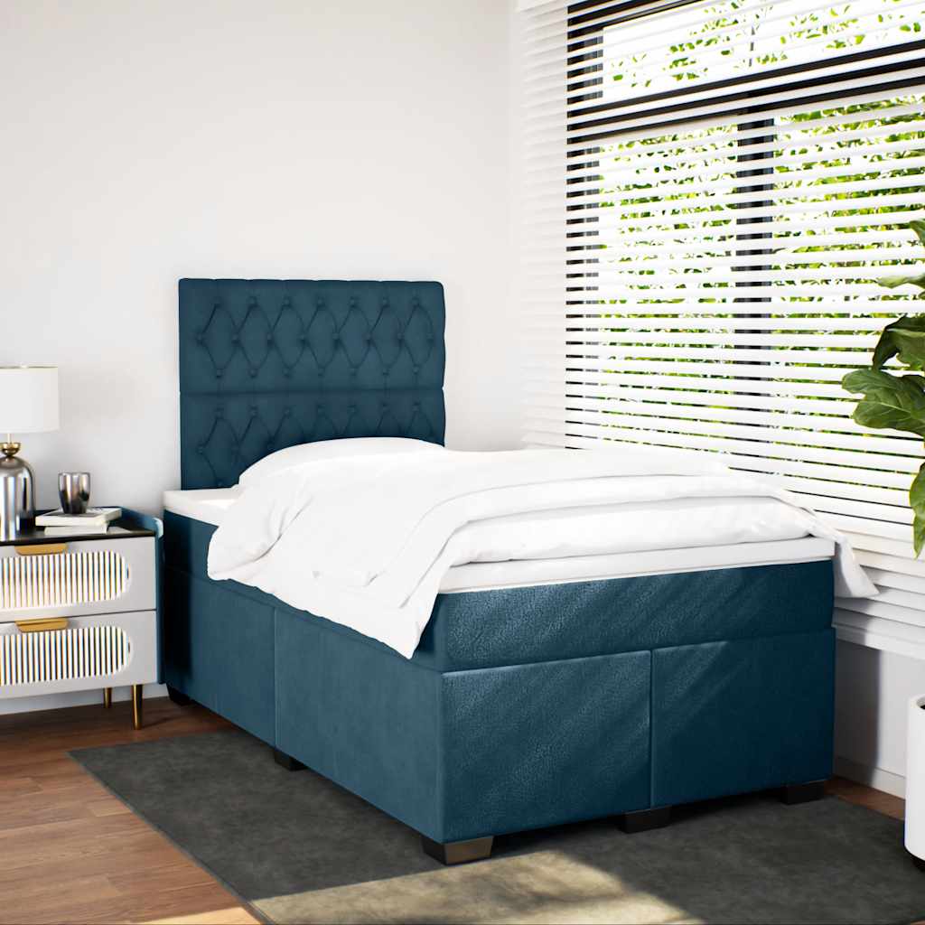 Cama boxspring com colchão 120x200 cm veludo azul
