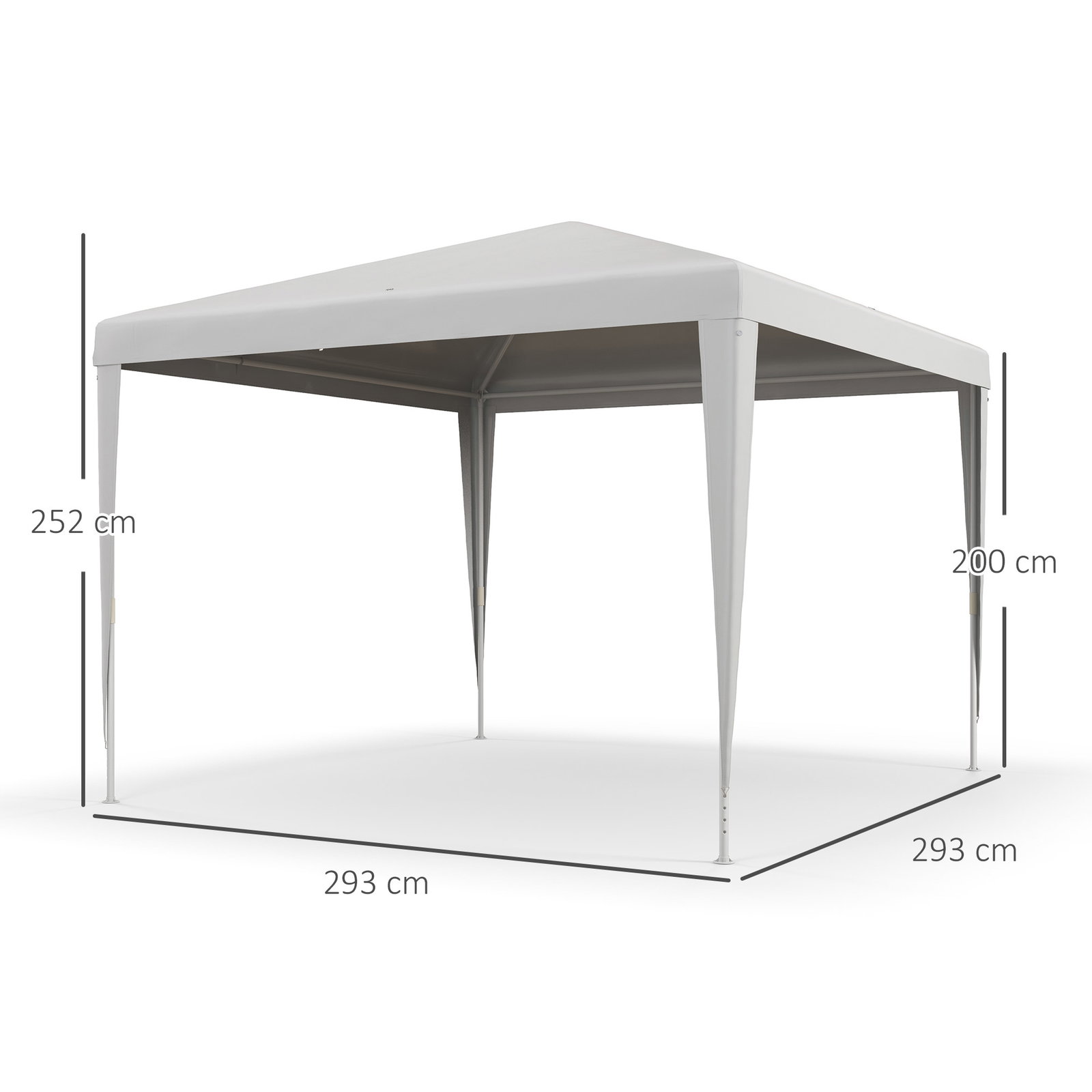 Tenda de jardim desmontável tenda para exteriores com 4 orifícios de drenagem e tubo de aço 293x293x252 cm branco