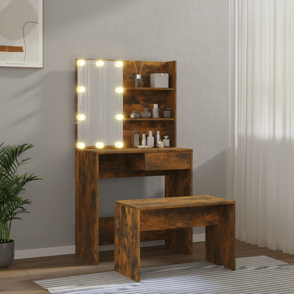 Conjunto toucador com leds madeira processada carvalho fumado