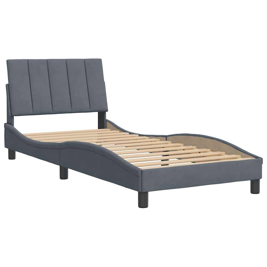 Estrutura de cama sem colchão hanko 90x190 cm veludo cinzento-escuro