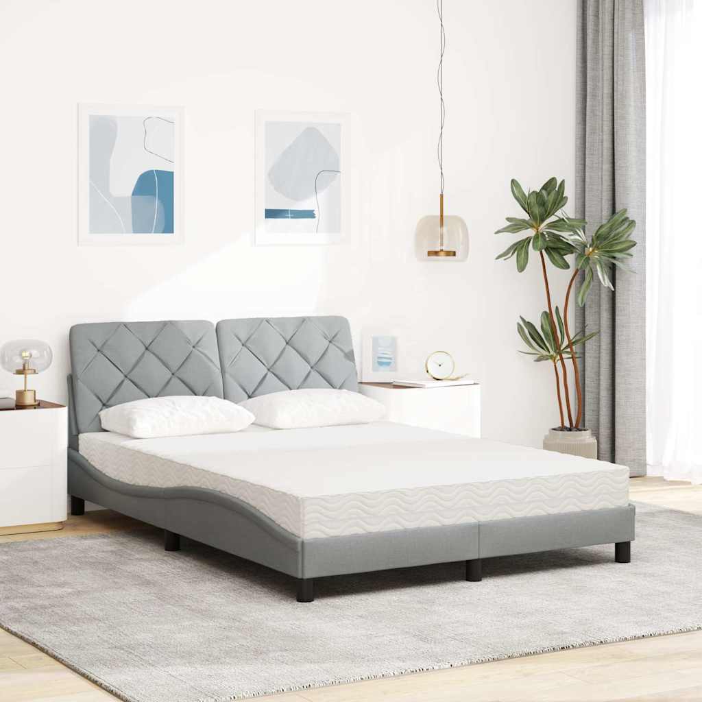 Cama com colchão 140x200 cm tecido cinzento-claro