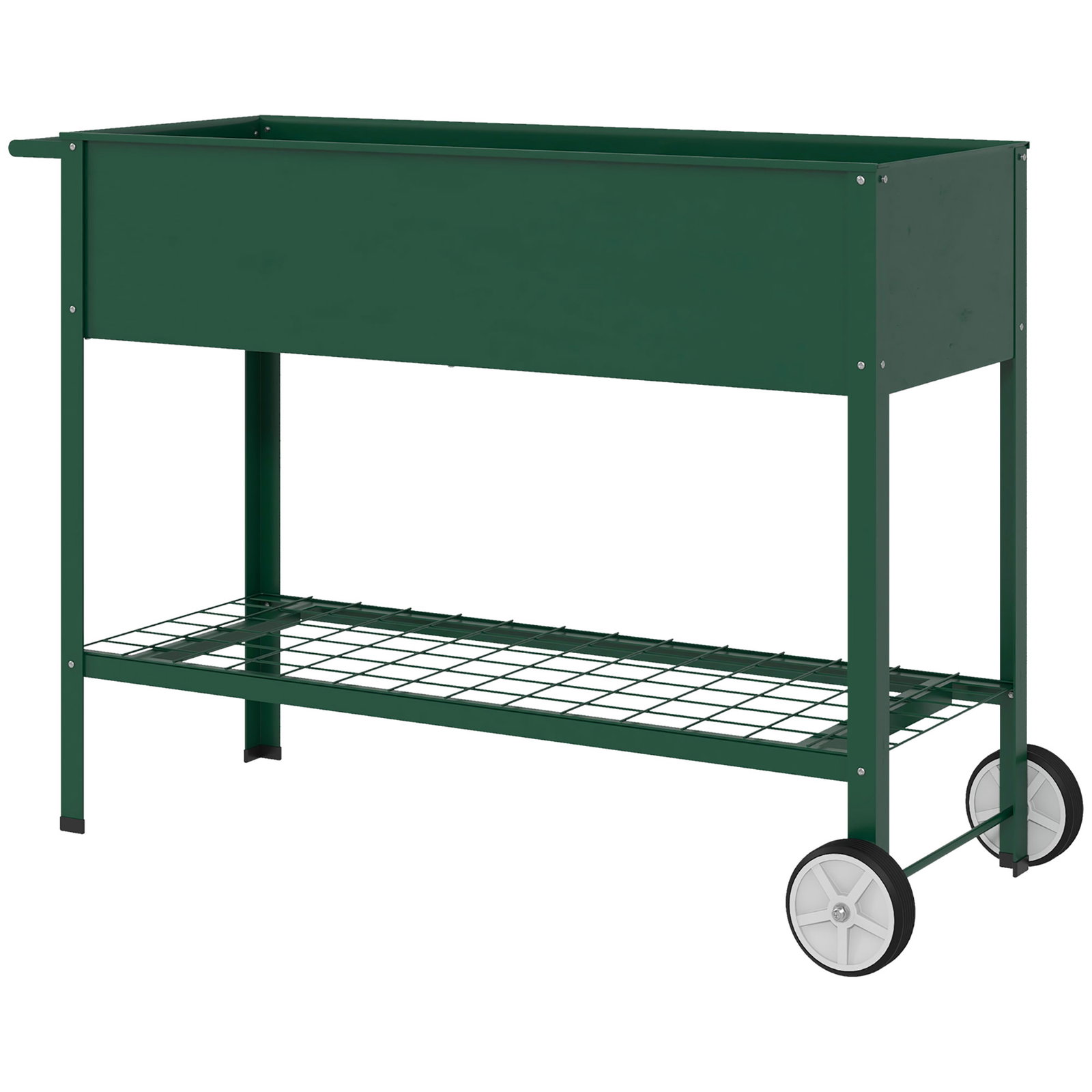 Horta vertical elevada de metal horta vertical com rodas alça lateral e prateleira inferior para cultivo 109x44x80 cm verde