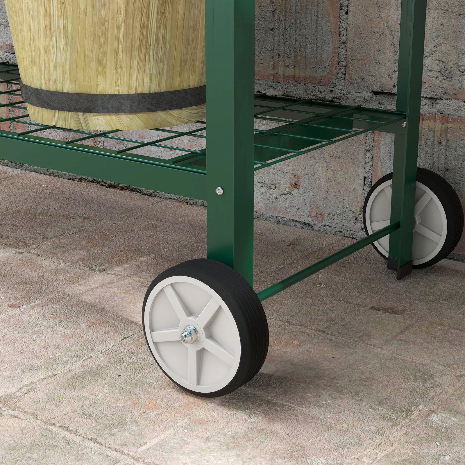 Horta vertical elevada de metal horta vertical com rodas alça lateral e prateleira inferior para cultivo 109x44x80 cm verde