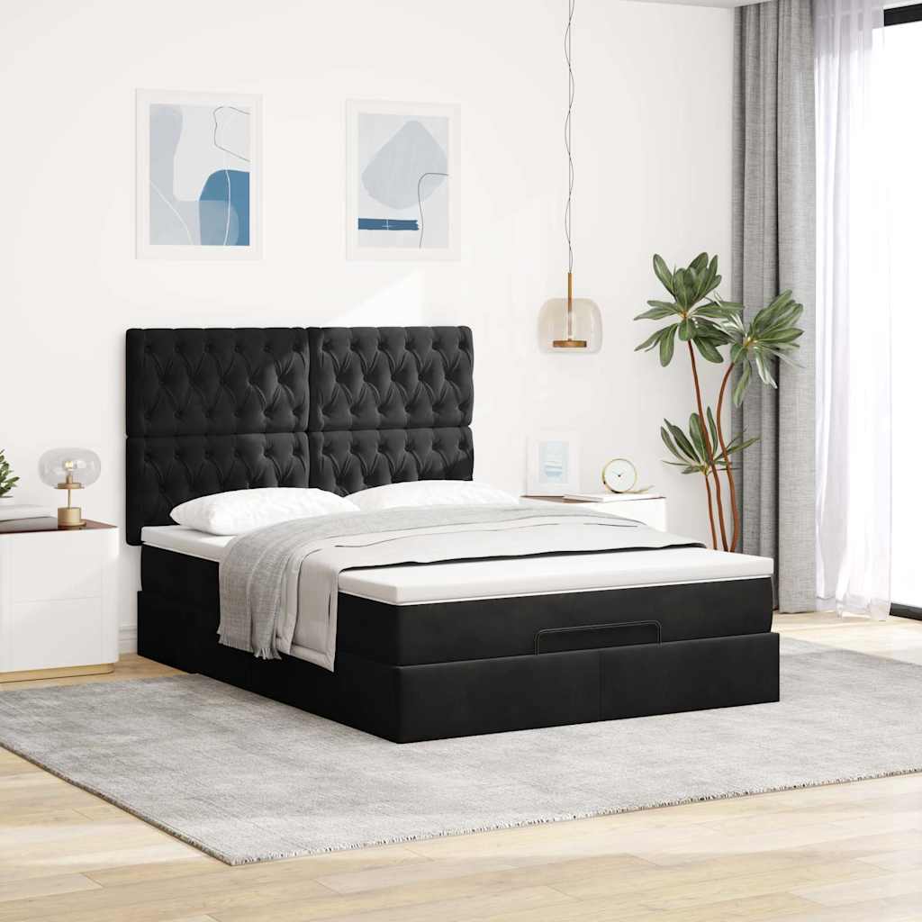 Estrutura de cama otomana com colchões 140x200 cm veludo preto