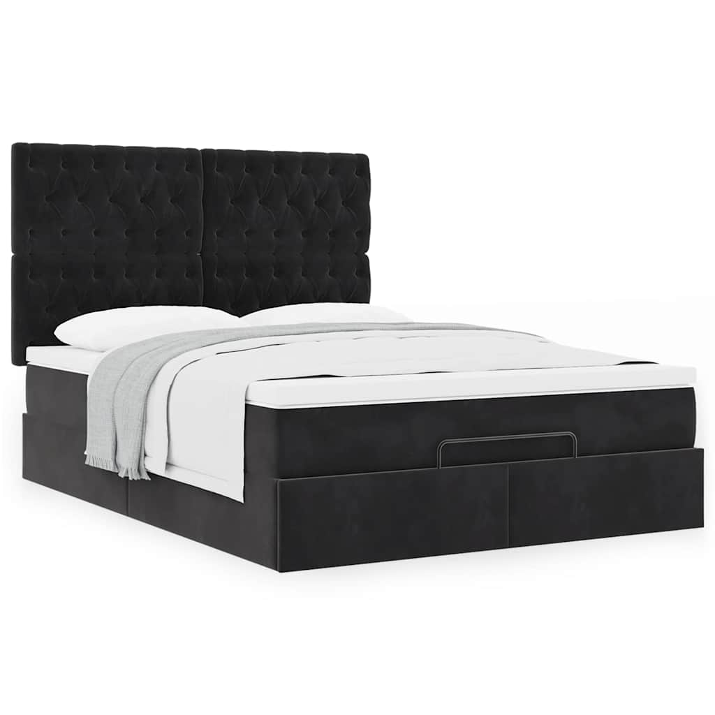 Estrutura de cama otomana com colchões 140x200 cm veludo preto