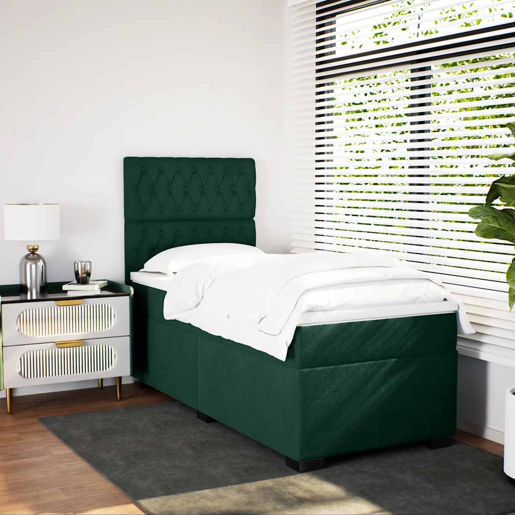 Cama com molas/colchão 90x190 cm veludo verde-escuro