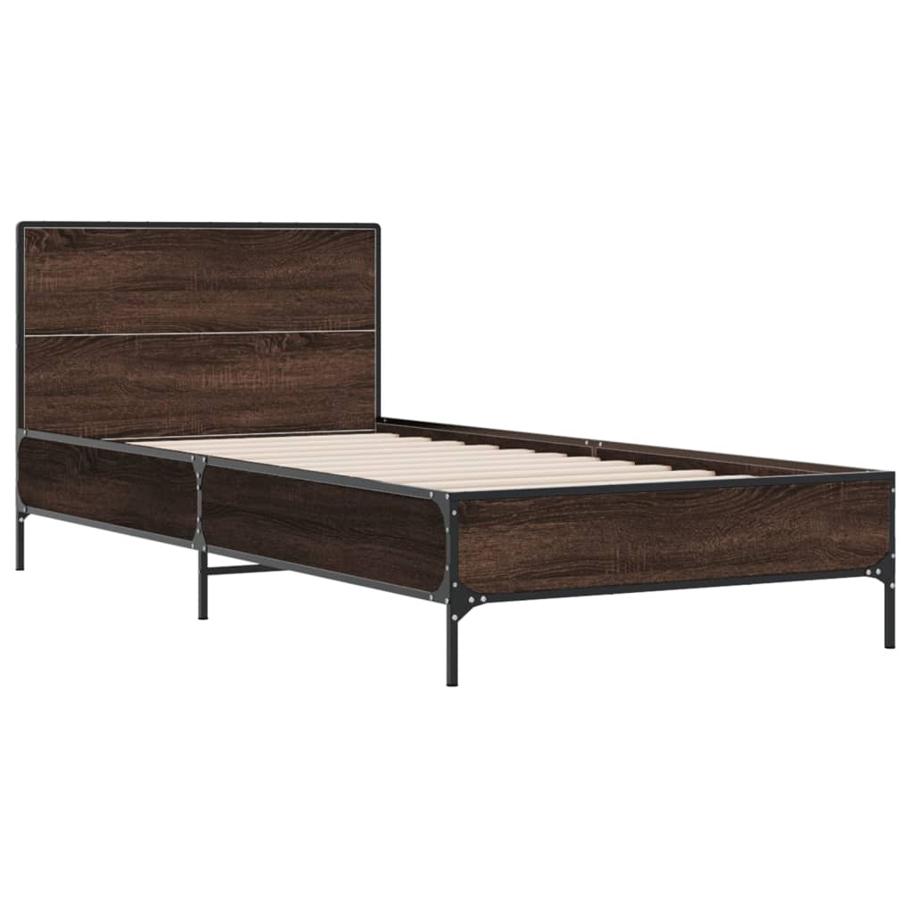 Estrutura de cama derivados de madeira/metal carvalho castanho
