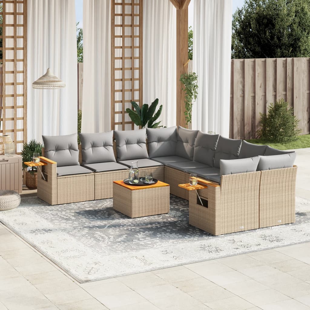 9 Pcs conjunto de sofás p/ jardim com almofadões vime PE bege