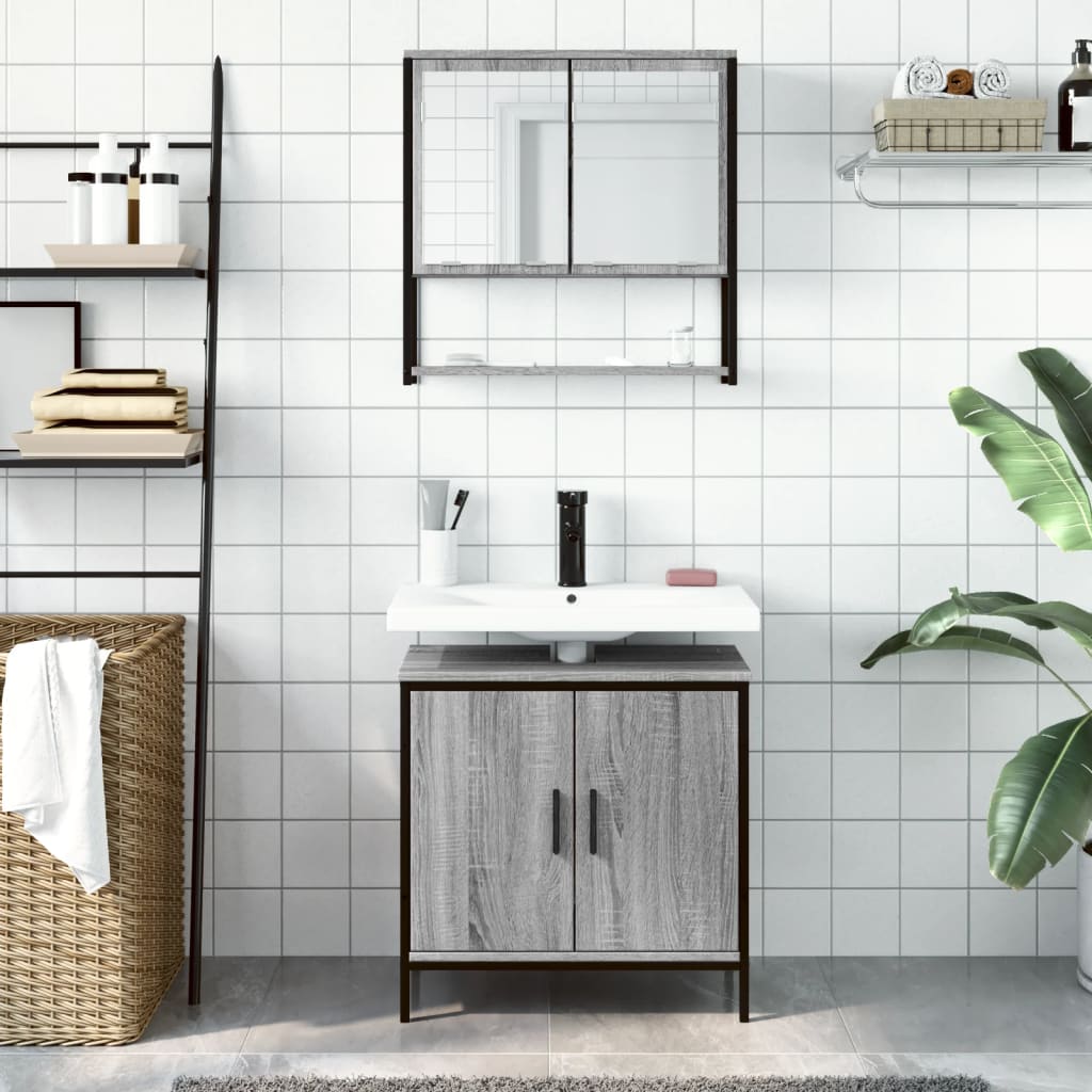 2 Pcs conjunto móveis wc derivados de madeira sonoma cinza