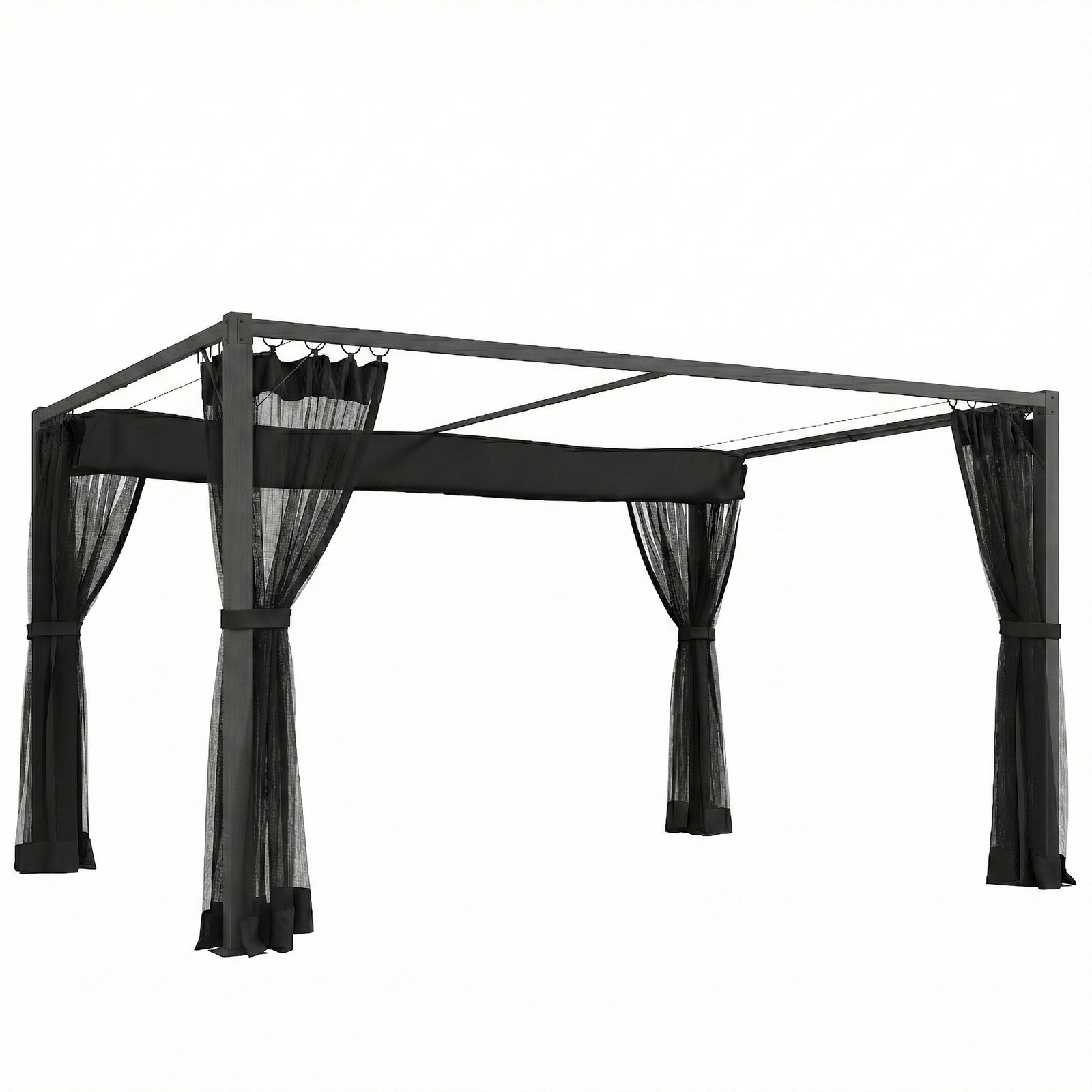 Pérgola de jardim 3x4 m com teto retrátil e 4 laterais em rede upf30+ pérgola para exterior terraço cinzento