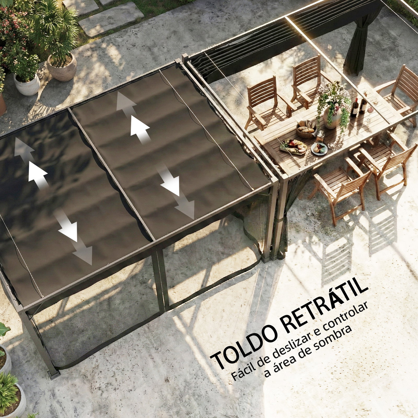 Pérgola de jardim 3x4 m com teto retrátil e 4 laterais em rede upf30+ pérgola para exterior terraço cinzento