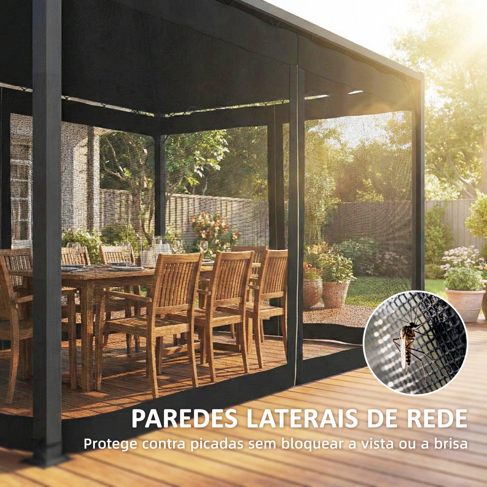Pérgola de jardim 3x4 m com teto retrátil e 4 laterais em rede upf30+ pérgola para exterior terraço cinzento