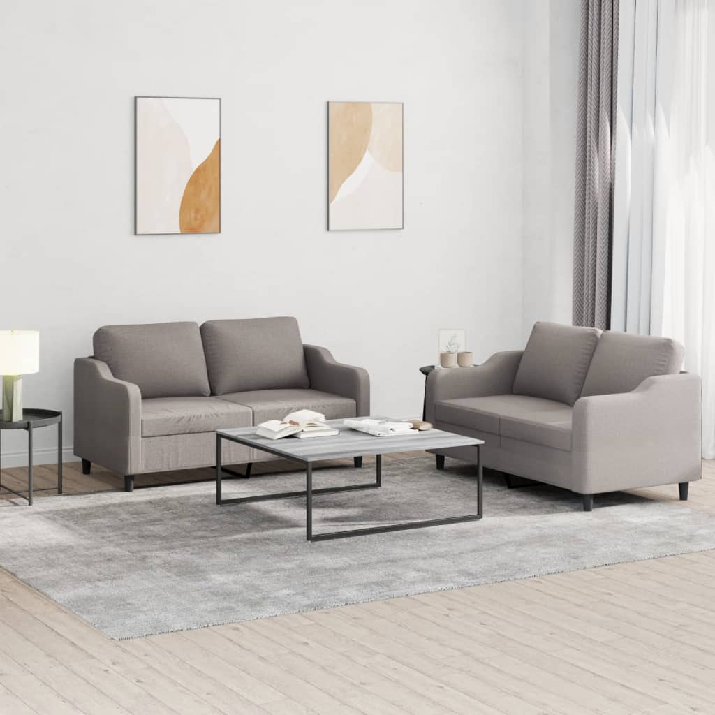 2 Pcs conjunto de sofás com almofadões tecido cinza-acastanhado