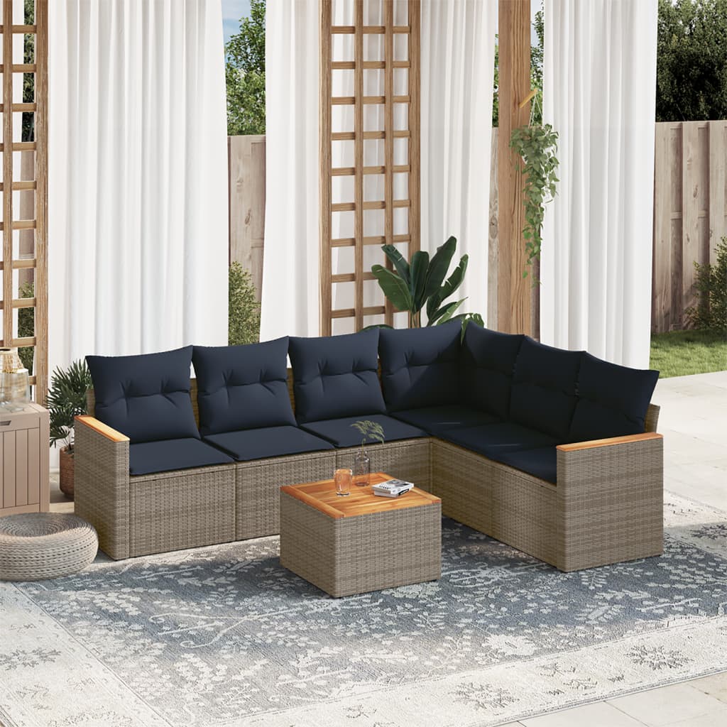 Conjunto de sofá de jardim com 7 peças e almofadas em rattan sintético cinza
