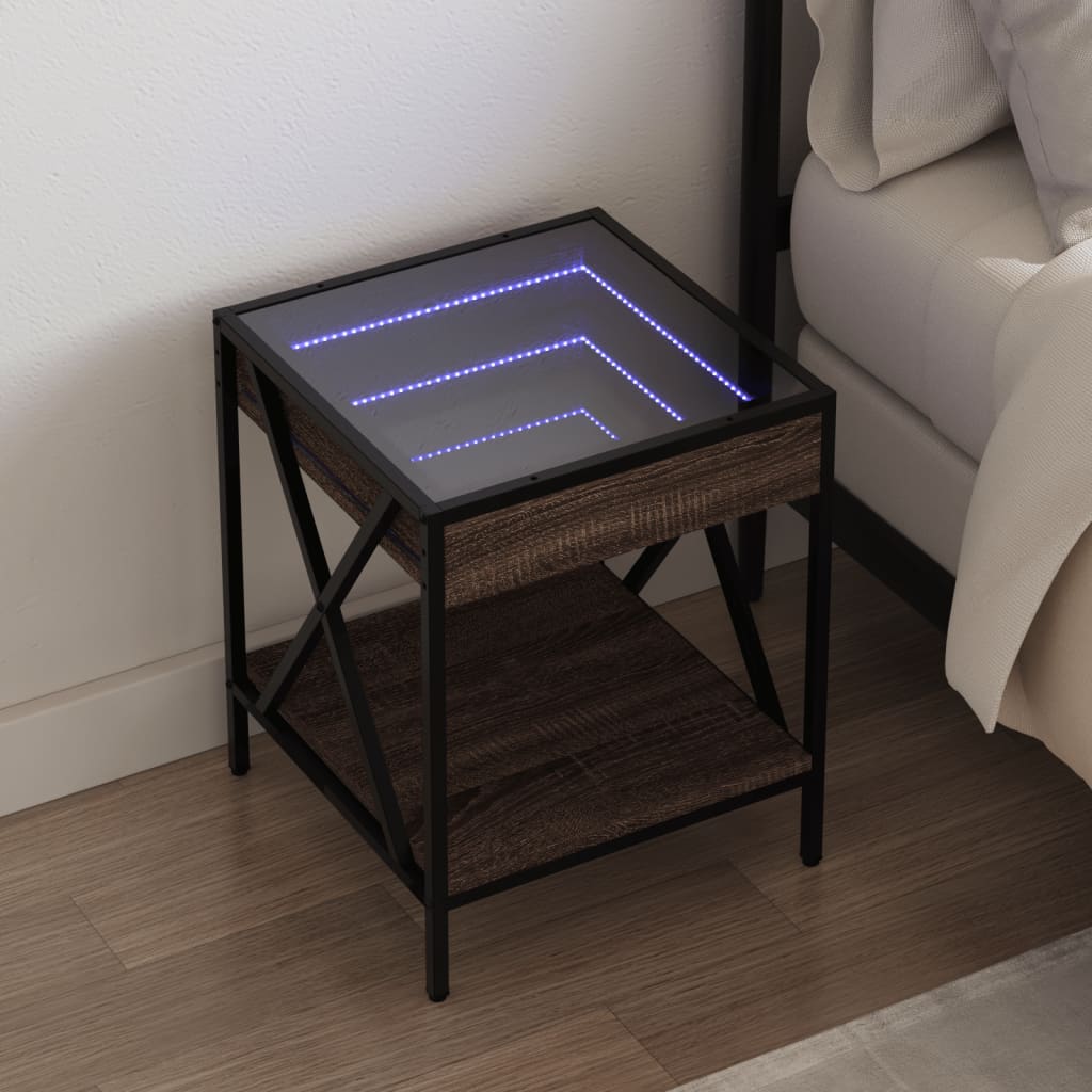 Mesa de cabeceira c/ LED infinity 40x40x49 cm carvalho castanho