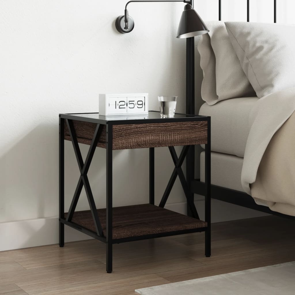 Mesa de cabeceira c/ LED infinity 40x40x49 cm carvalho castanho