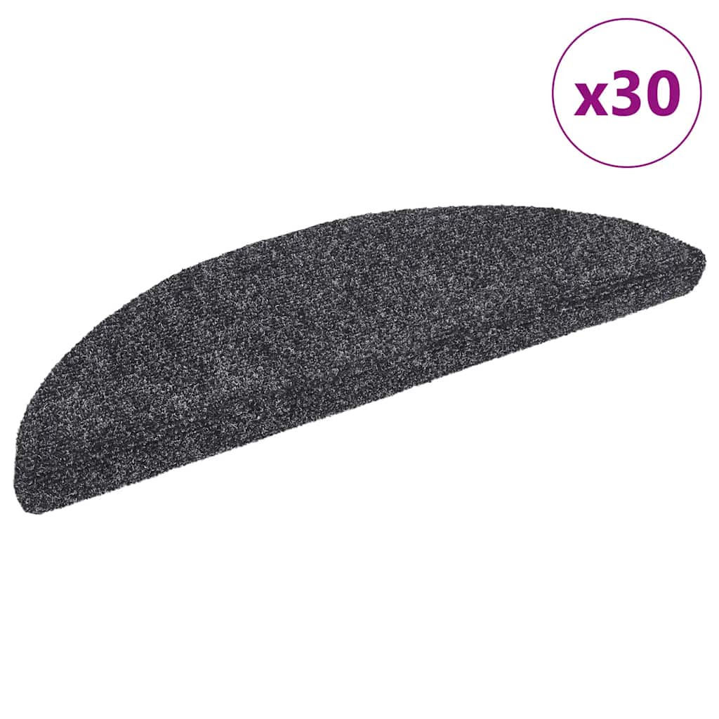 Tapetes de escada autoadesivos 30 peças 56x17x3 cm cinza escuro semicircular