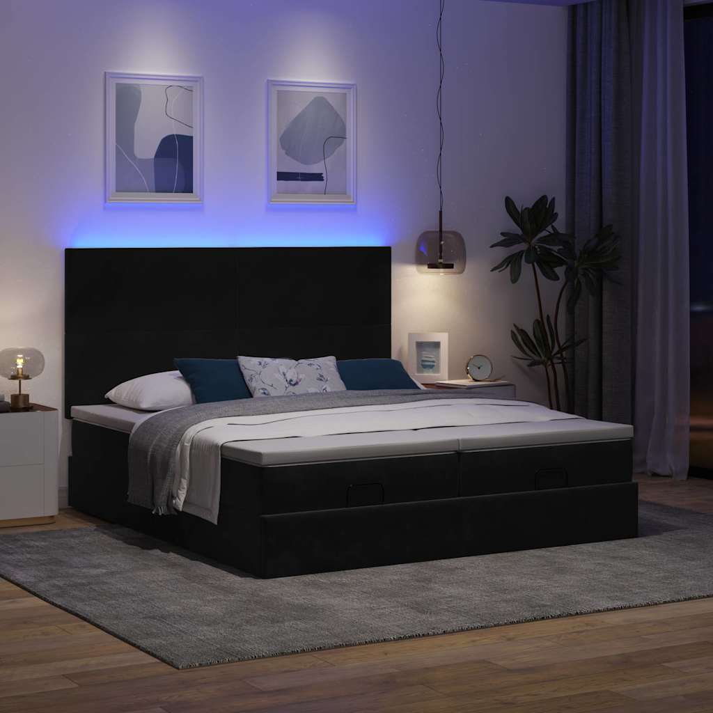 Estrutura de cama otomana com colchões 200x200cm veludo preto